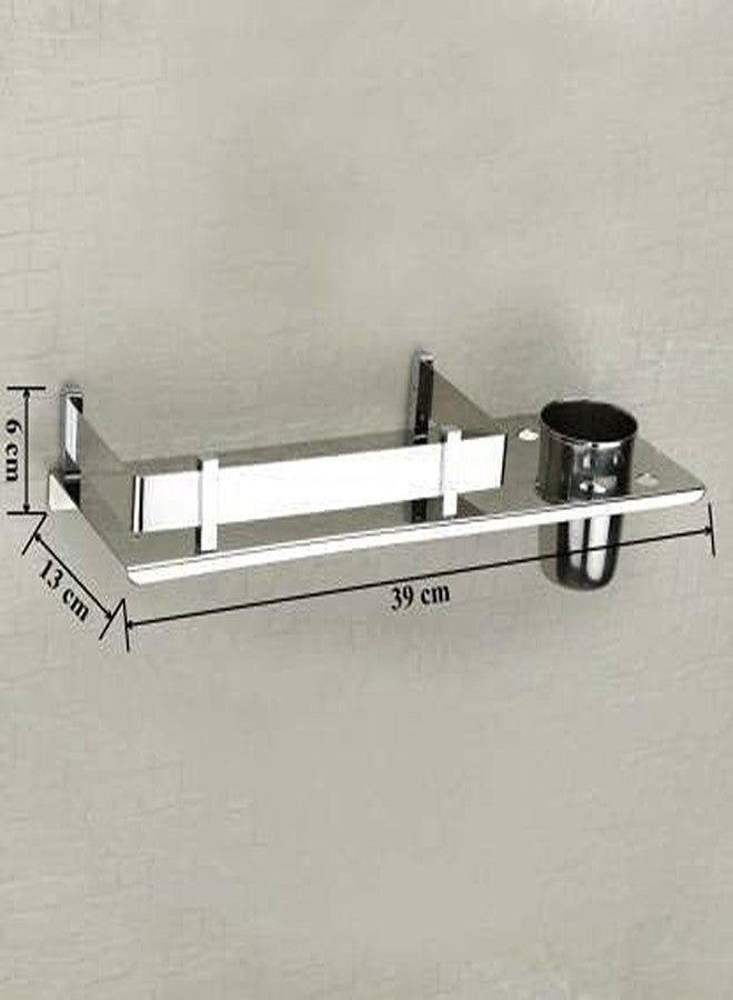 Filox 3-in-1 Stainless Steel Bathroom Shelf Rack | Wall Mounted Multipurpose Towel Holder, Toothbrush & Tumbler Organizer | Space Saving Bathroom Accessories Shelf with Modern Design - Image 4